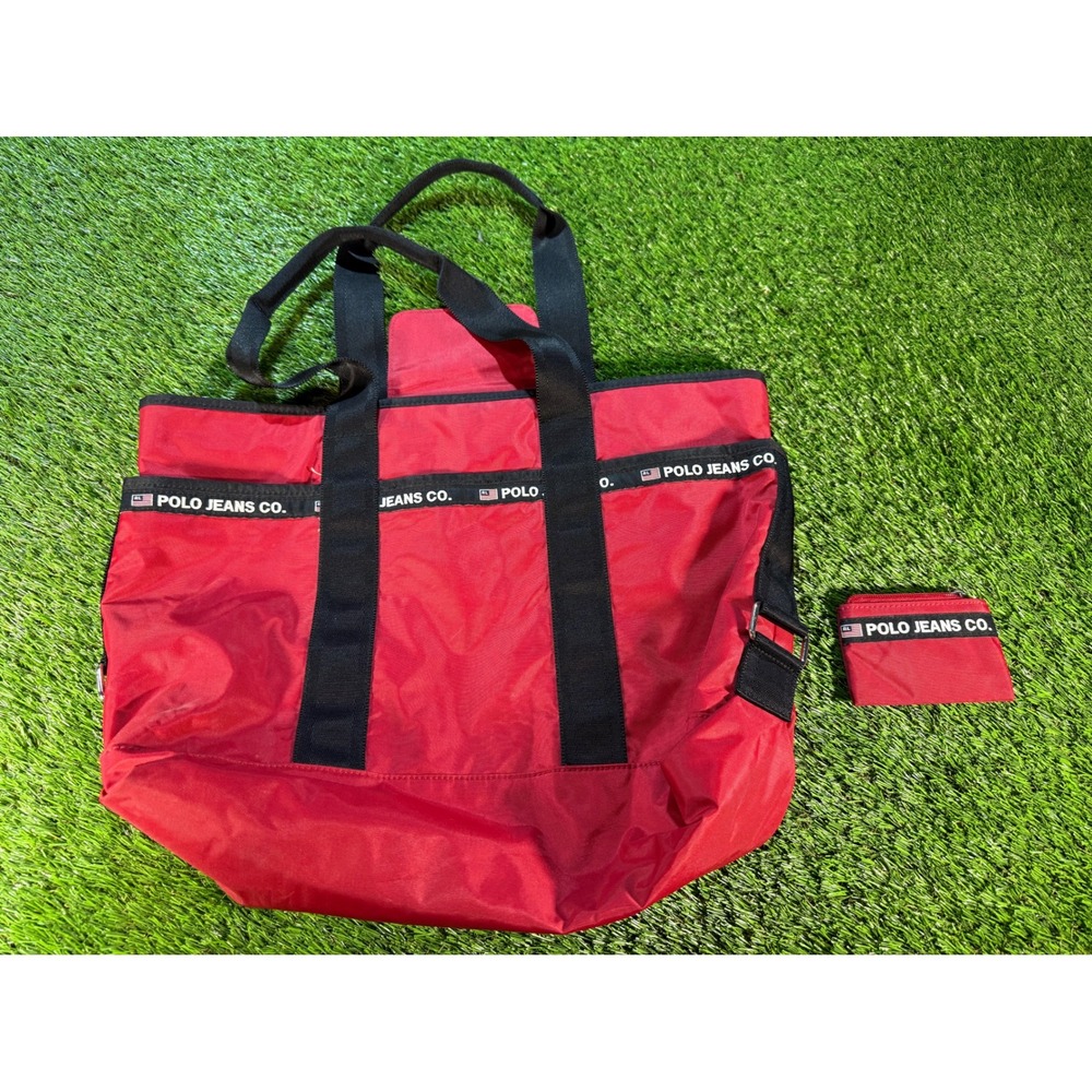 Polo Jeans Co. Red Nylon Tote Bag With Matching Pouch